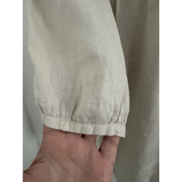 Malvin I love Linen Germany Womens Blouse L Tan‎ 100% Linen Crochet Boho Peasant - Picture 5 of 13